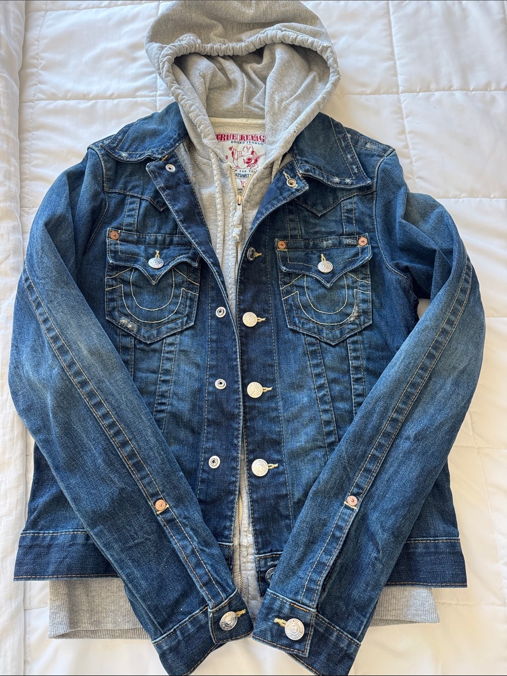Men’s True Religion Denim Jacket with Built-In Hoodie — Rare